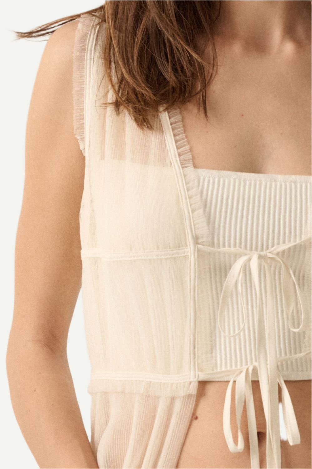 Close up of closure on Aura Sheer Ruffle Layering Robe