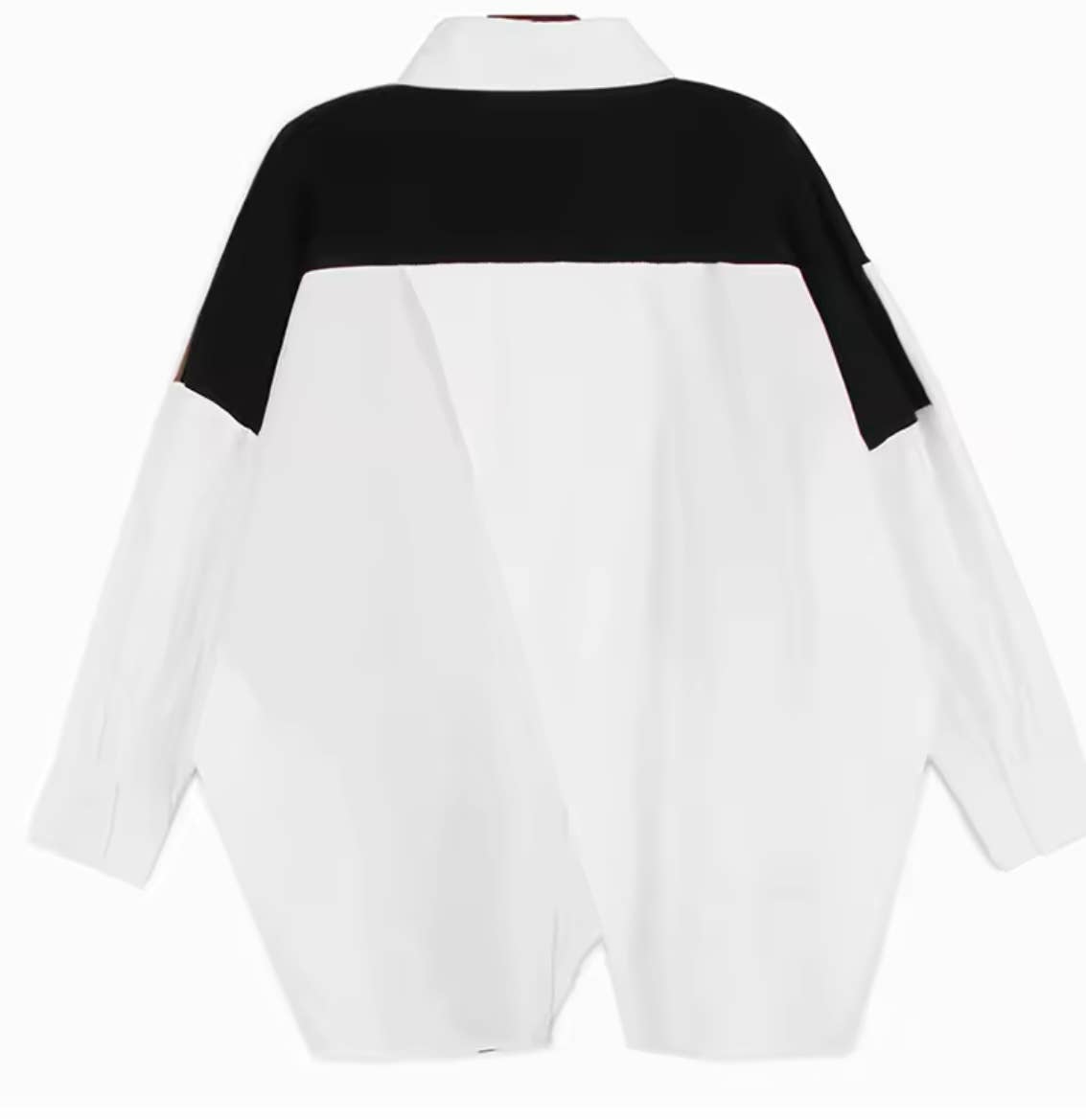 Back view of North and Five's Color Block Asymmetrical Shirt.