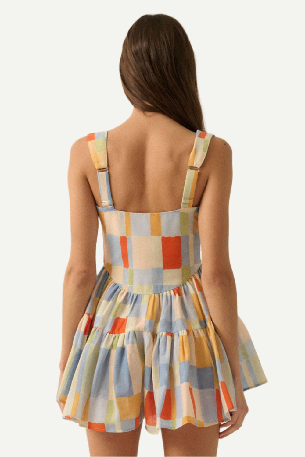 Back view of Blue Butter Romper Dress.