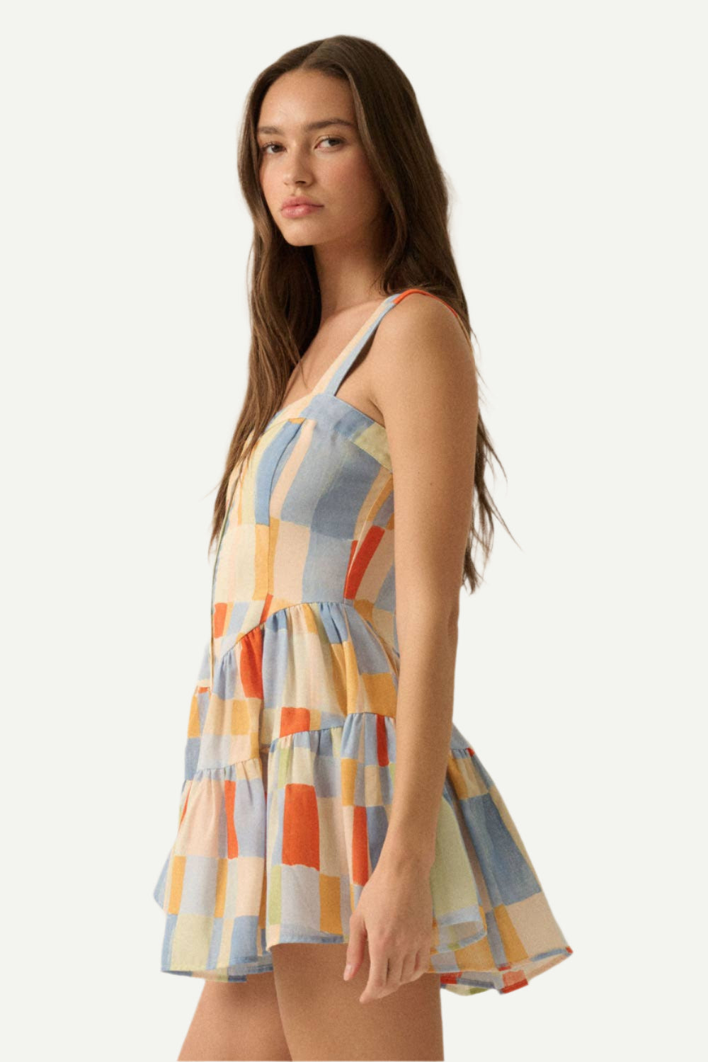 Side view of Blue Butter Romper Dress