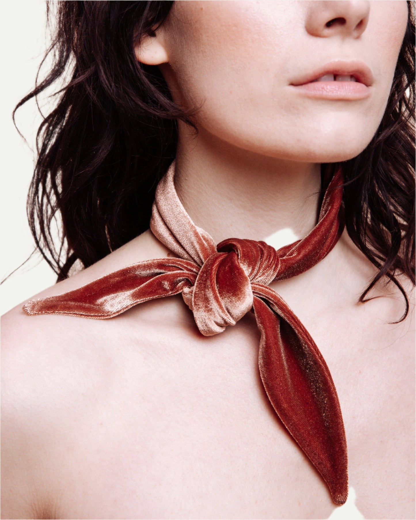 Side view of Brown Velvet Scarf Tie by I'm With The Band showcasing velvet texture.
