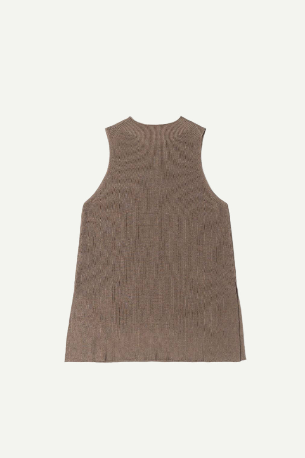 Flat lay of Nora Mock Neck Sweater Vest in Taupe.