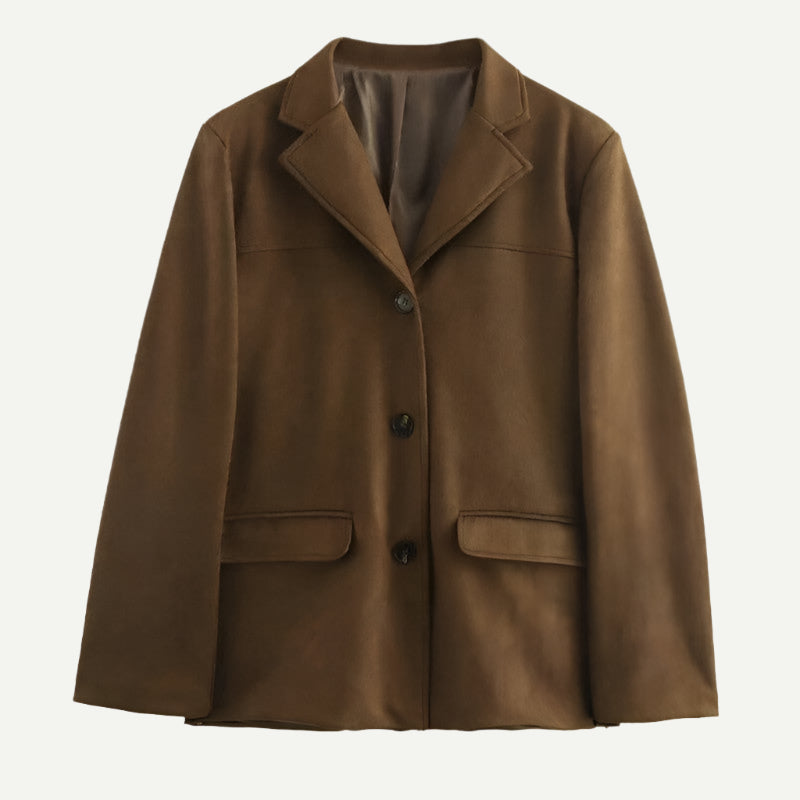 Flat lay of Vintage Suede Short Jacket Coat in Brown