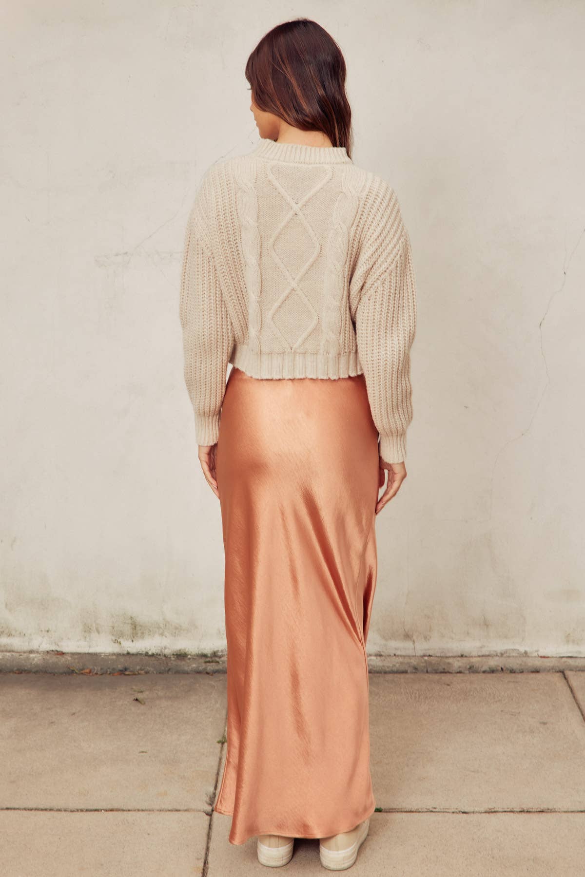 Back view of Golden Hour Satin Maxi Skirt