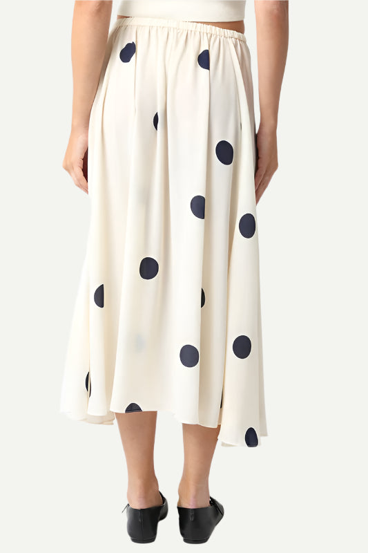 Back view of Siena polka dot midi skirt by Olivaceous
