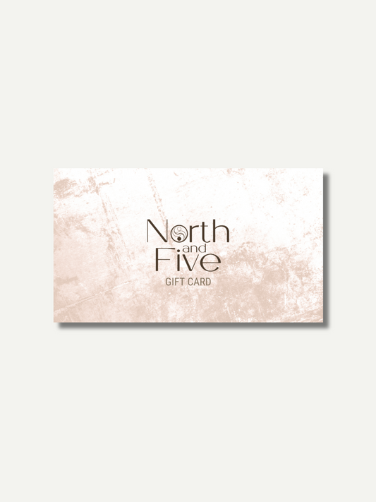 North and Five digital gift card in elegant neutral tones, shown as a minimal eco-friendly e-gift option